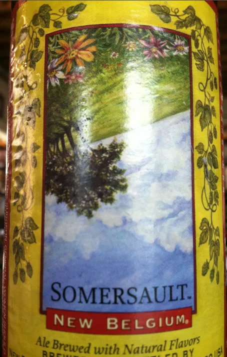 New Belgium Somersault Blonde Ale bottle label featuring nature scene